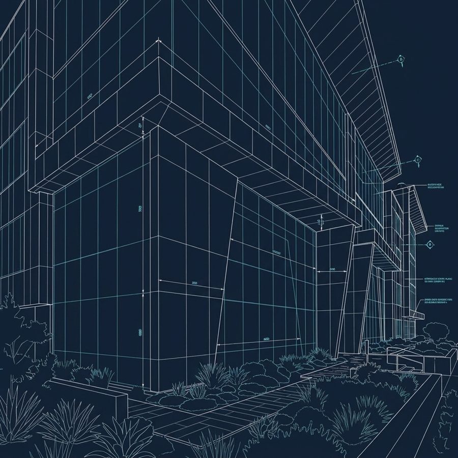 2D CAD drawing of a building